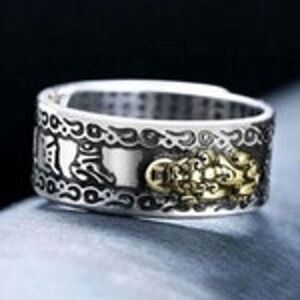 Men's Ring Silver and Gold Lucky PiXius Dragon Wealth Talisman Ring One Size
